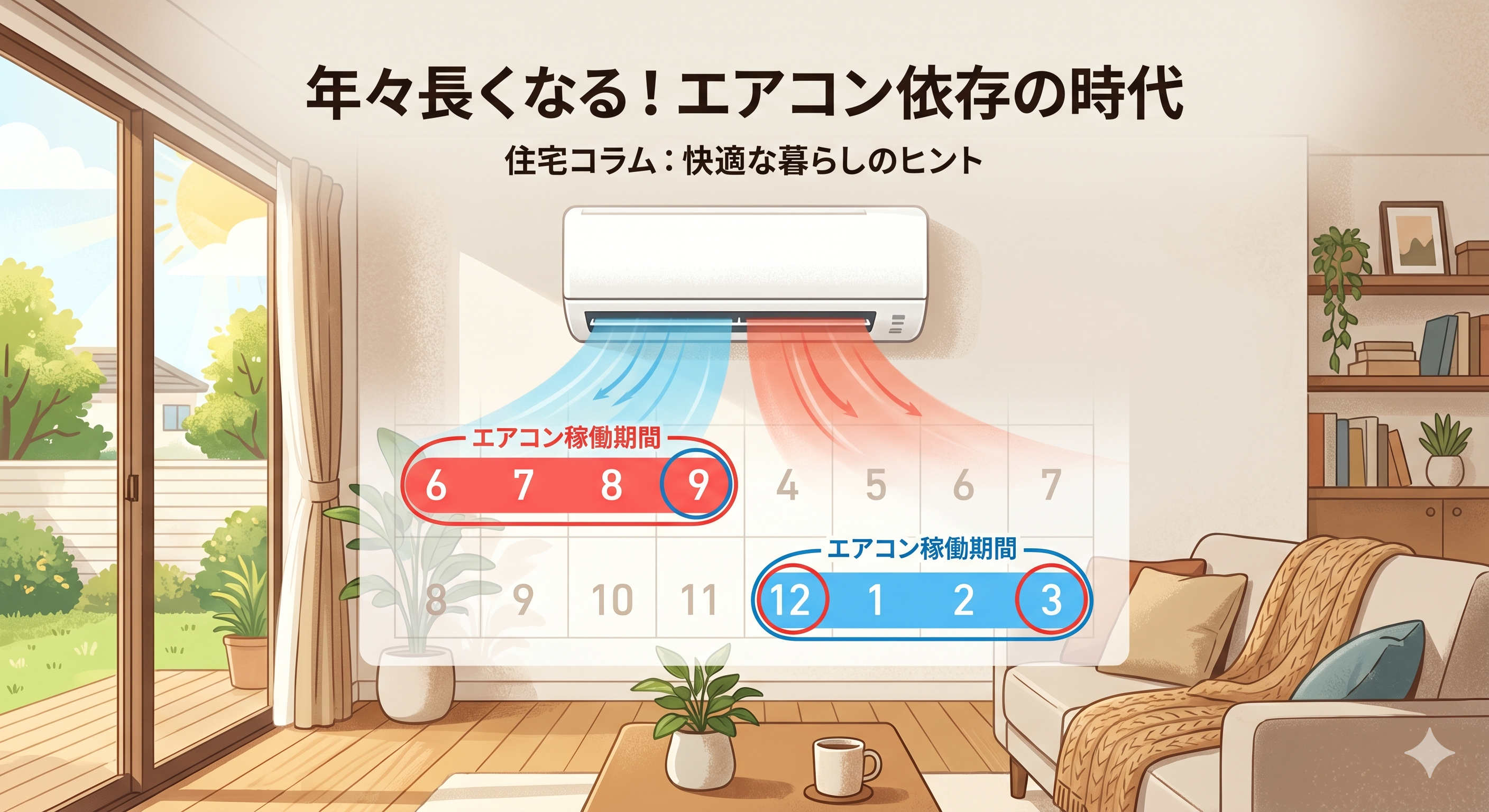 短くなる春秋と長くなる夏冬のイメージ図